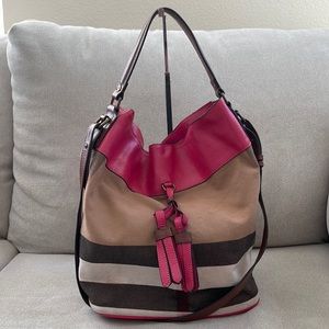 Burberry Pink/Brown House Check Canvas Tassel Shoulder Bag